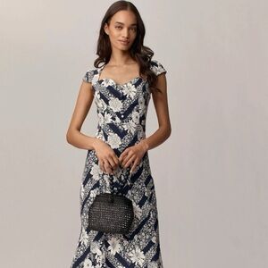 Maeve Navy and Cream Floral Midi Dress